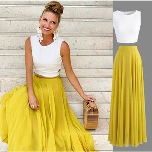 Chicwish Women’s Yellow Chiffon Maxi Skirt